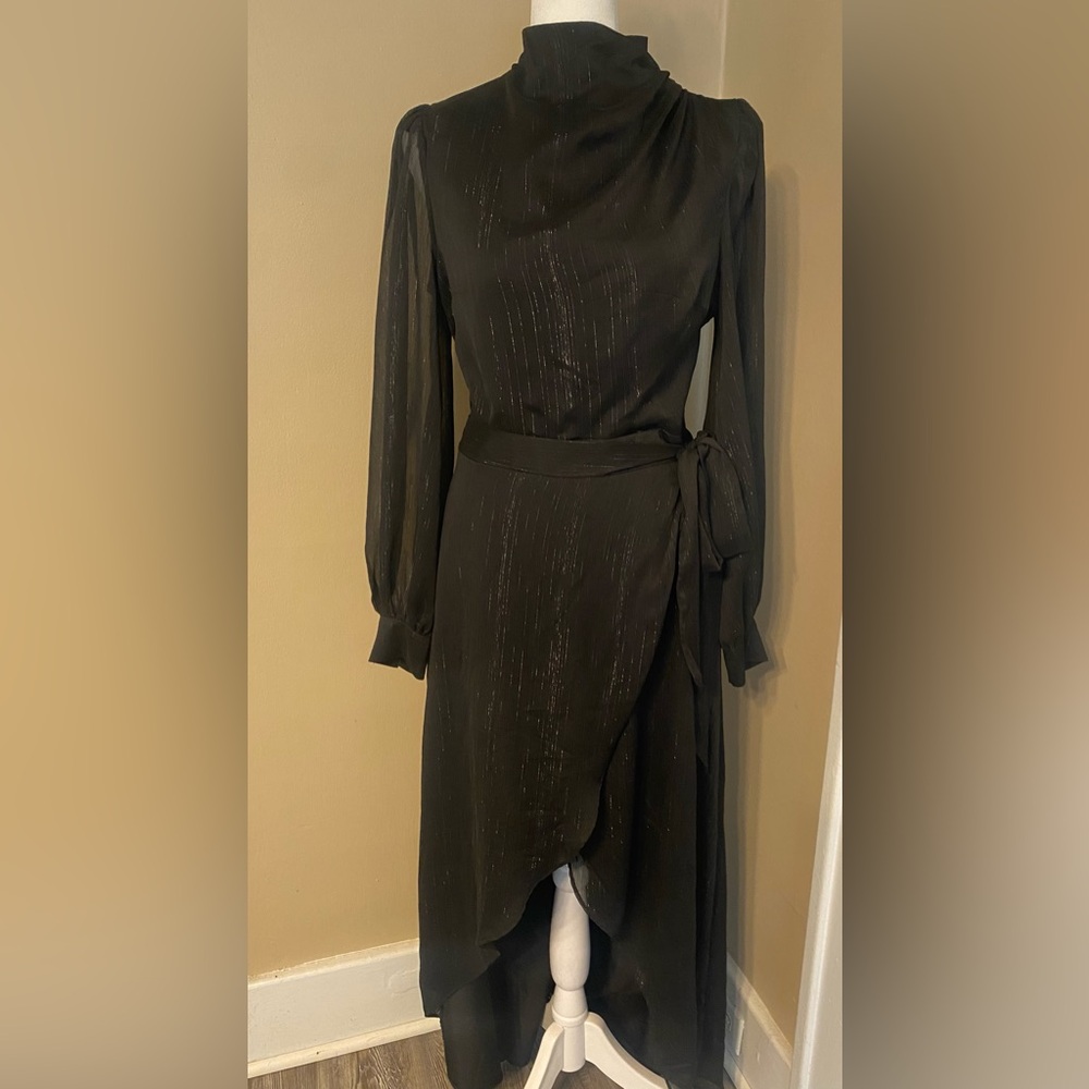 NWOT EXPRESS Semi Sheer Sleeved Belted Dress S